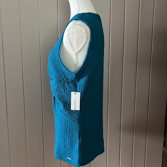 Calvin Klein Teal-Blue Twist-Front Sleeveless Top – Chic & Textured- M - Picture 3 of 5